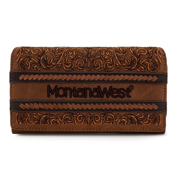 Montana West Embroidered Collection Concealed Carry Tote Wallet Set Brown - Picture 5 of 5